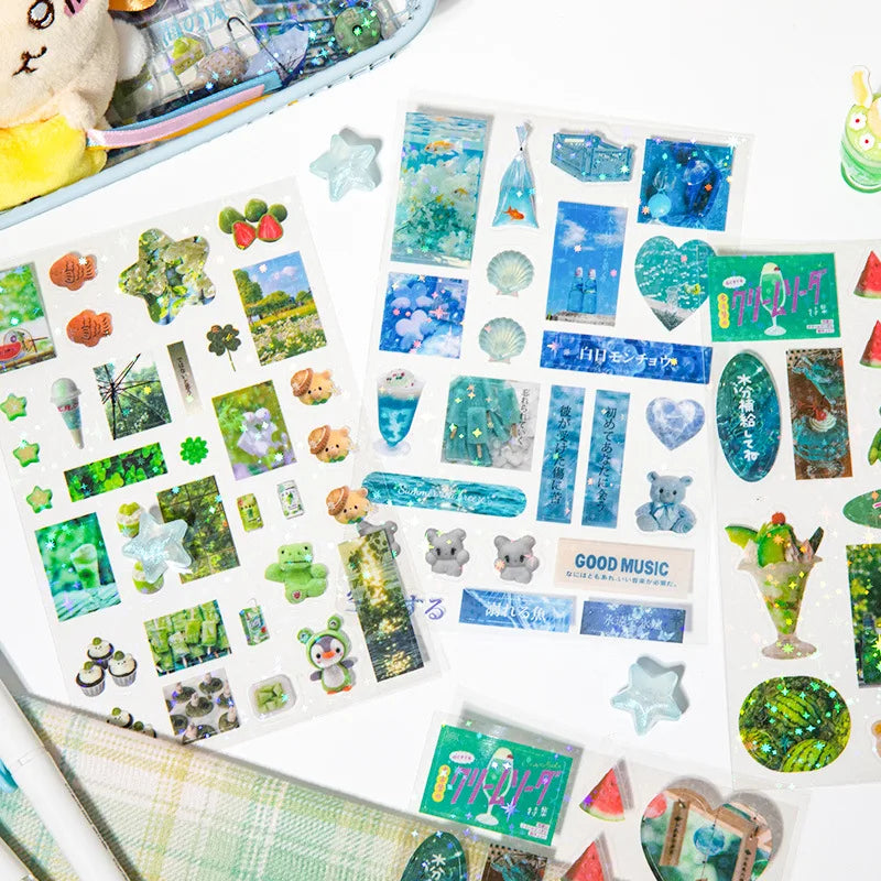 6pcs Glitter Stickers Y2K DIY Top Loader Scrapbooking Journal Decorative Stickers