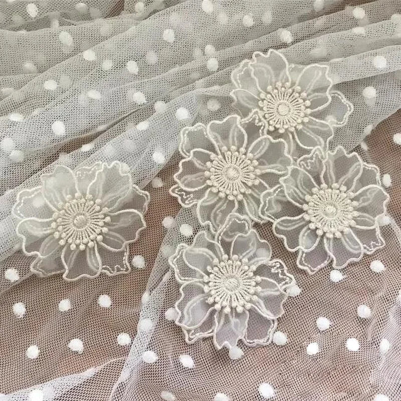 5Pcs Double Layer Lace Flower Applique Embroidered Patches Repair For DIY