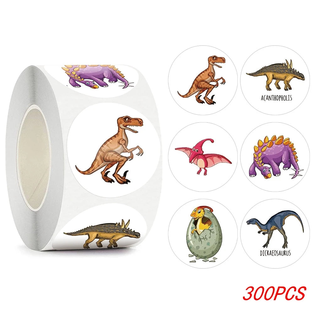 100-500pcs 1'' Round Dinosaur Stickers for Teacher Reward Stickers