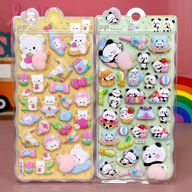 2PCS Cartoon Sticker 3D Puffy Squishy Stress Relief Rabbit Capybara Bear for Phone Case Laptop Decoration
