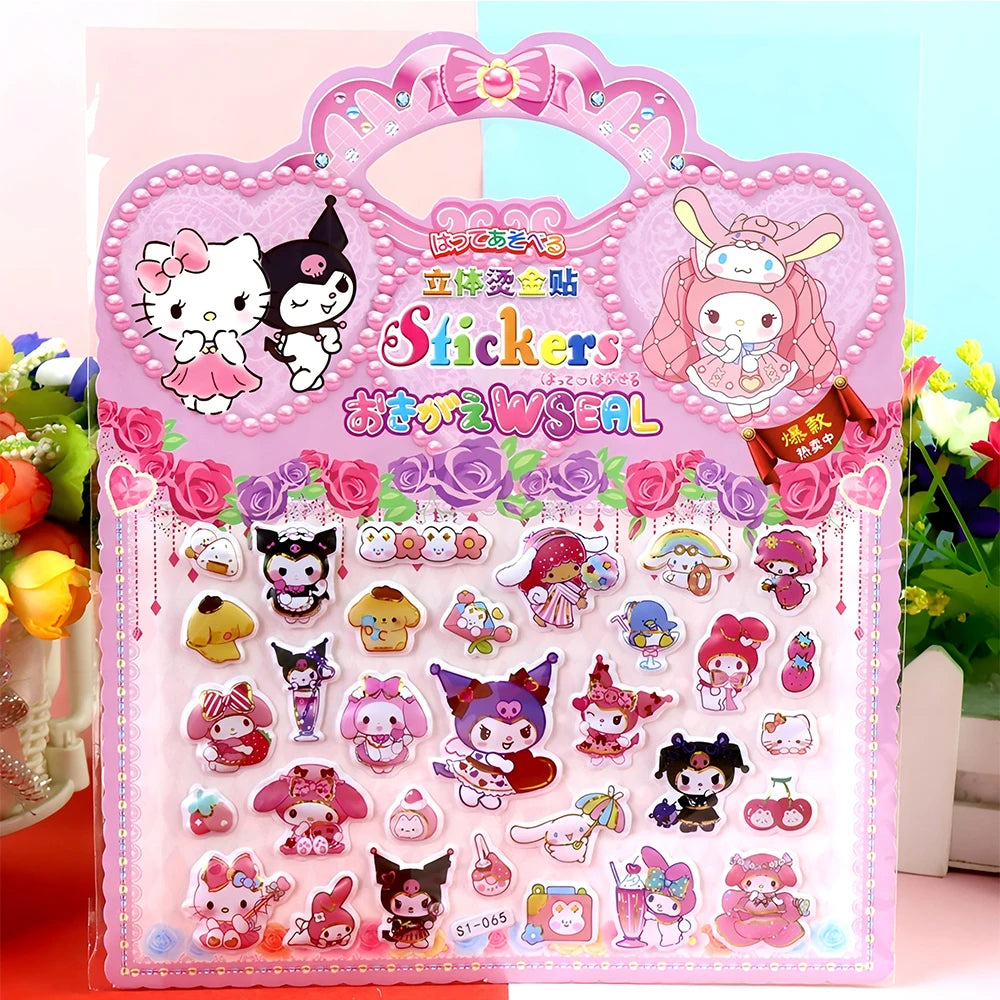 4pcs Sanrio Cute Cartoon Bubble Stickers Funny Graffiti 3D Puffy Decals