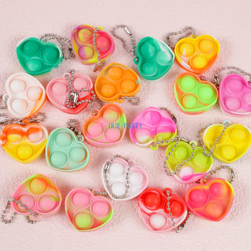 20Pcs Mini Pop Push Bubble Fidget Toy Keychains Relaxing Stress Relief Sensory Toys