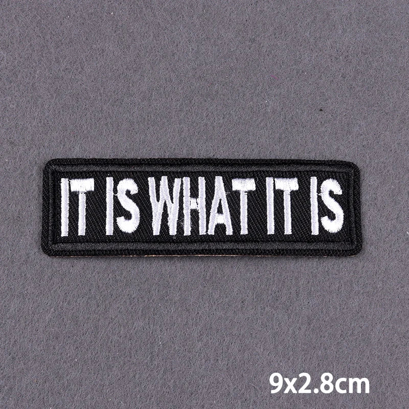 Black Patch With Slogan Iron On Patches For Clothes DIY Embroidery Applique Fusible Patch