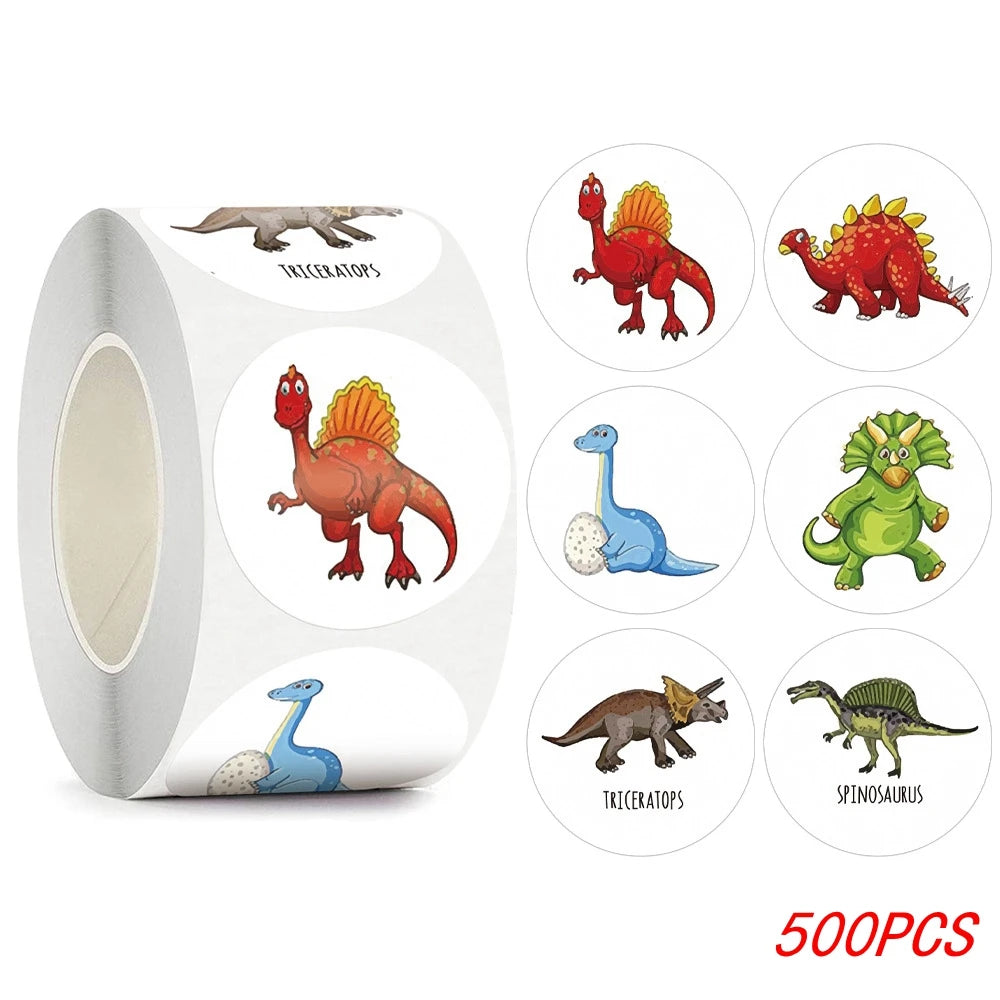 100-500pcs 1'' Round Dinosaur Stickers for Teacher Reward Stickers
