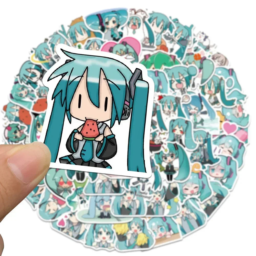 65pcs Hatsune Miku Sticker Pack Waterproof Phone Case Cartoon Journaling Stationery