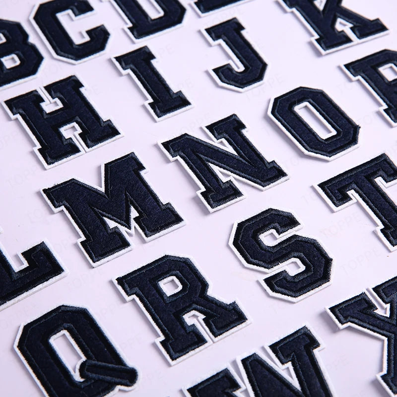 Navy Blue Letter Iron On Patch Applique DIY Alphabet Embroidered Patches For Clothing