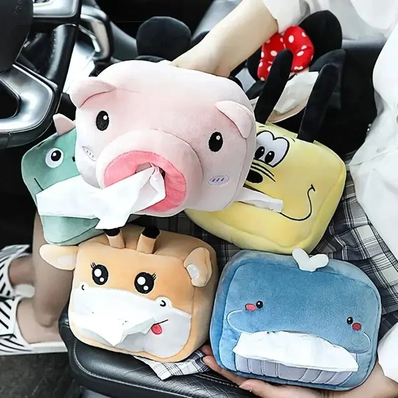 Cute Cartoon Car Tissue Box – Plush Animal Napkin Holder