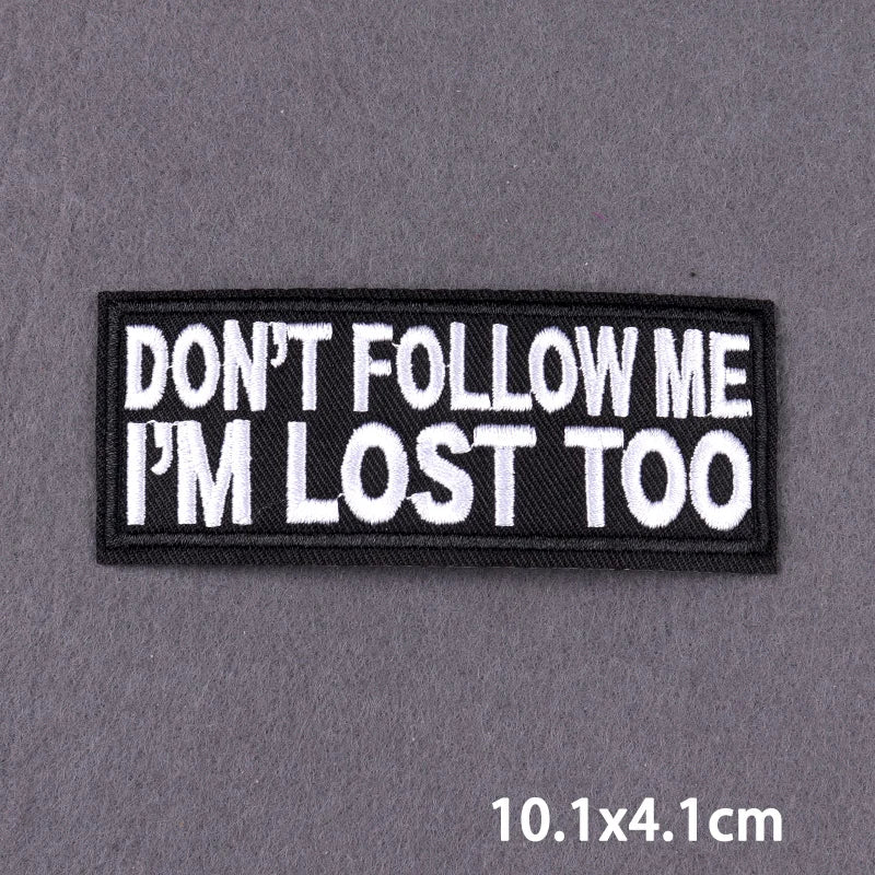 Black Patch With Slogan Iron On Patches For Clothes DIY Embroidery Applique Fusible Patch