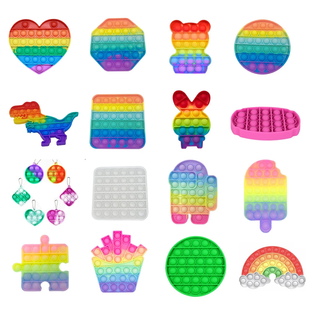 Rainbow Fidget Reliver Stress Toys Push Bubble Antistress Toys