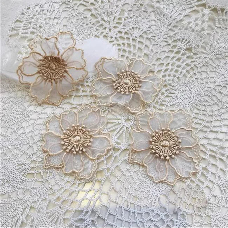 5Pcs Double Layer Lace Flower Applique Embroidered Patches Repair For DIY