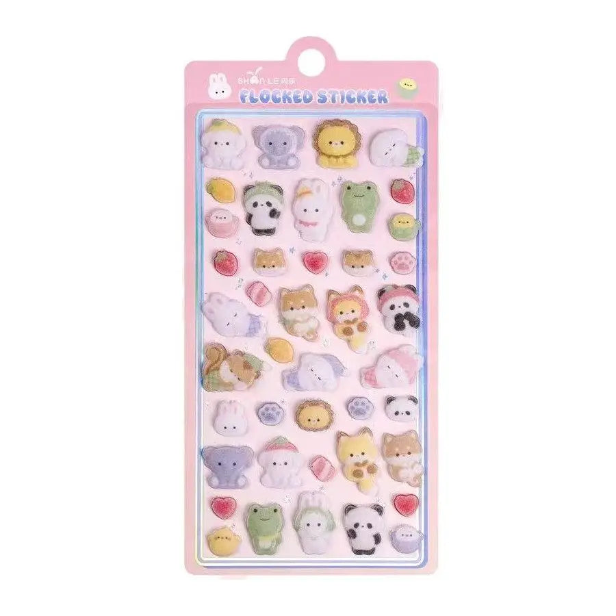 1 pc/6 pcs Cartoon Animals Flocked 3D Relief Stickers Journaling DIY Diary Cute Stationery Sticker
