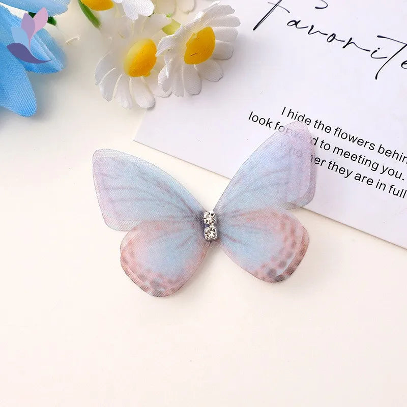 20pcs Double Sweet Butterfly Appliqued 3D Simulation Mesh Dreamy Bouquet Patch