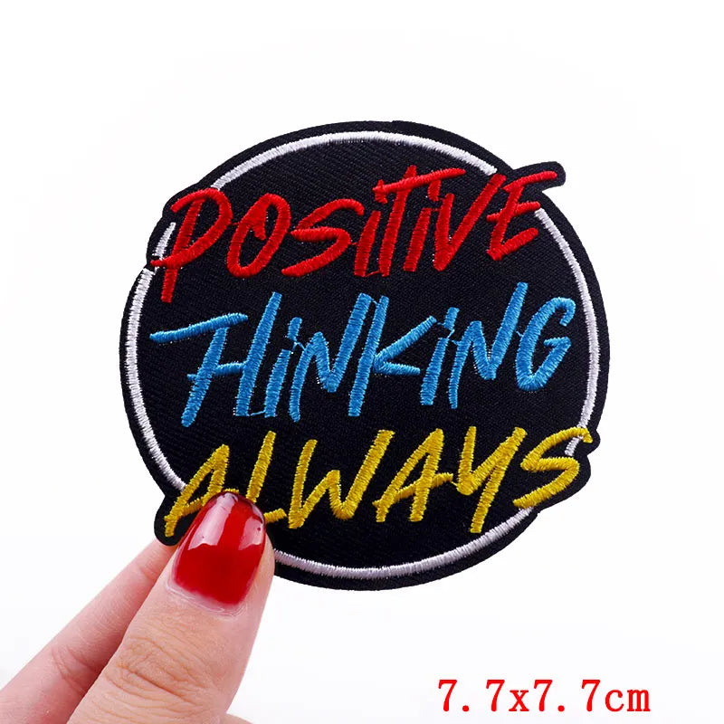 Good Vibes/Positive Letter Slogan Embroidered Patches DIY Personality Cartoon Patch Iron On Patches For Clothing