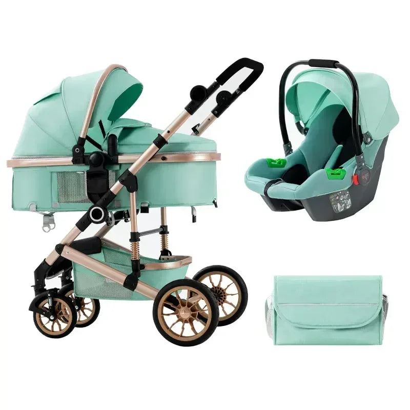 New Three-in-one with Car Safety Seat and Baby Stroller High View Luxury Baby Stroller Set Newborn Car Safety Seat Stroller