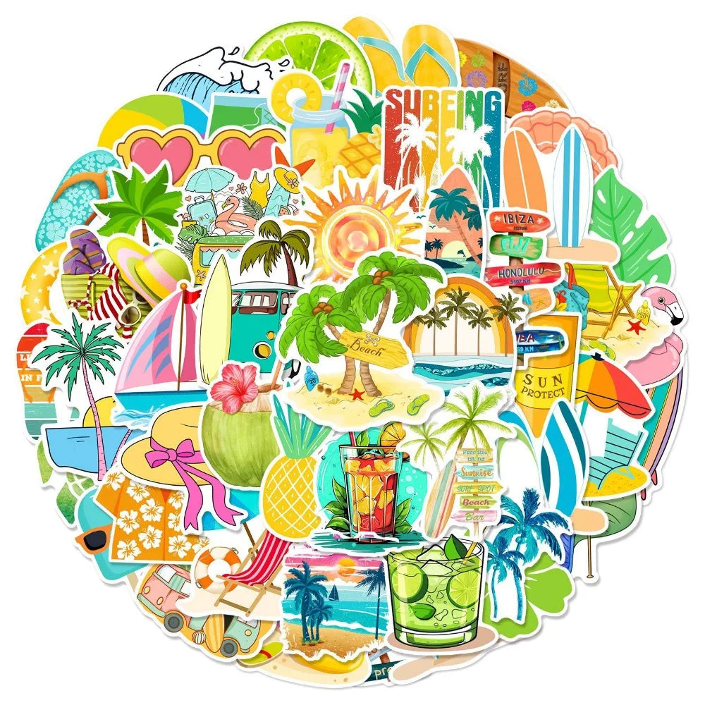 10/25/50pcs Summer Holiday Beach Stickers Graffiti for DIY Decor