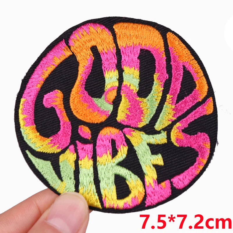 Good Vibes/Positive Letter Slogan Embroidered Patches DIY Personality Cartoon Patch Iron On Patches For Clothing