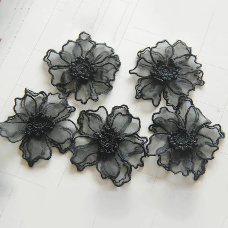 5Pcs Double Layer Lace Flower Applique Embroidered Patches Repair For DIY