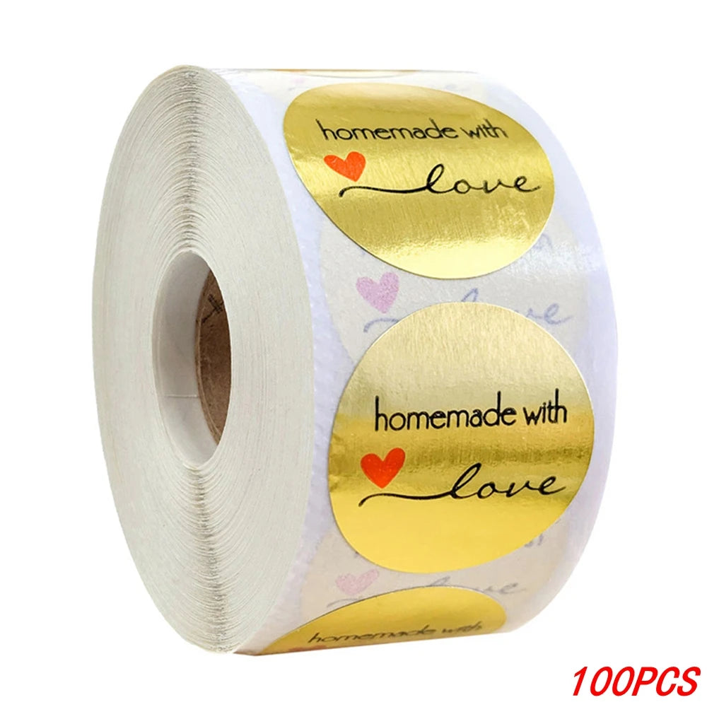 100-500pcs 1inch Vintage Kraft Paper Handmade With Love Stickers for Package Thank You Stationery