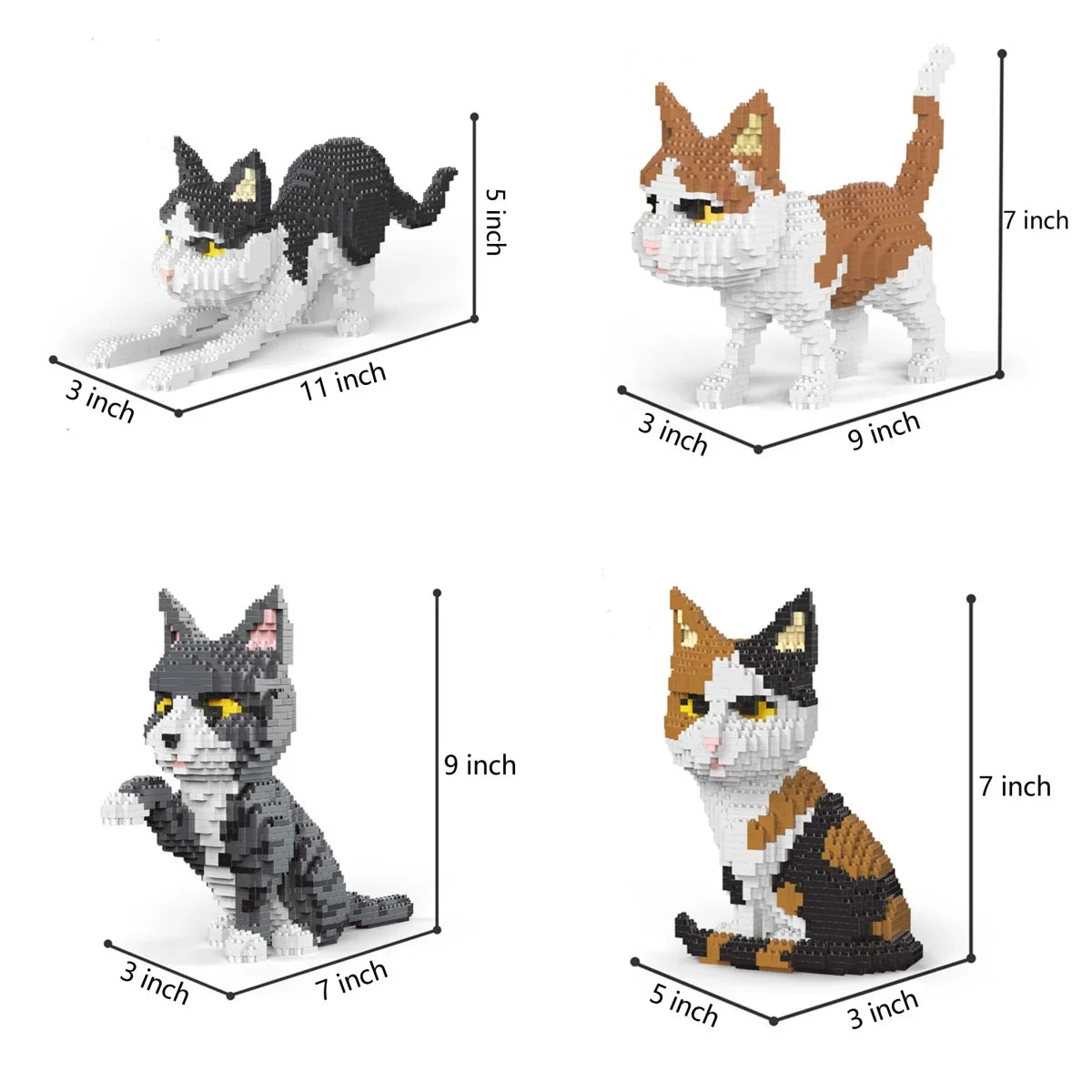 Built Four Styles of Expressive Micro Particle Mini Cat Building Blocks