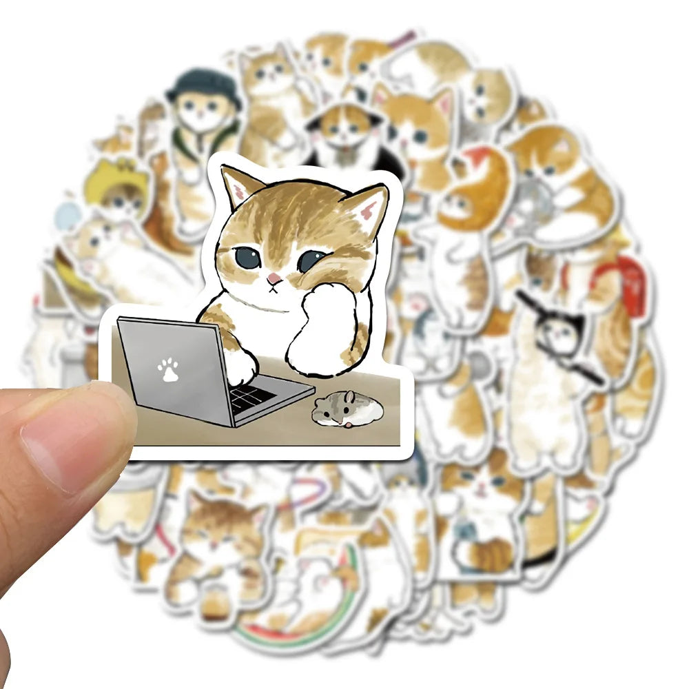 64PCS Cute Cat Animal Cartoon Stickers Fun Stickers