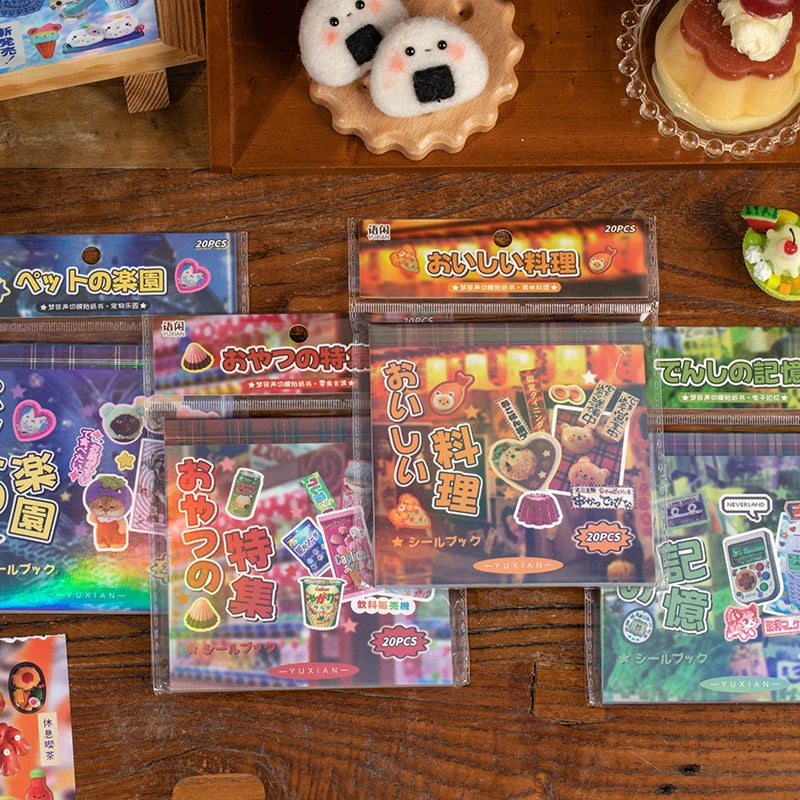 20 Sheets PET Die cut Stickers Book Retro Cartoon Decorative