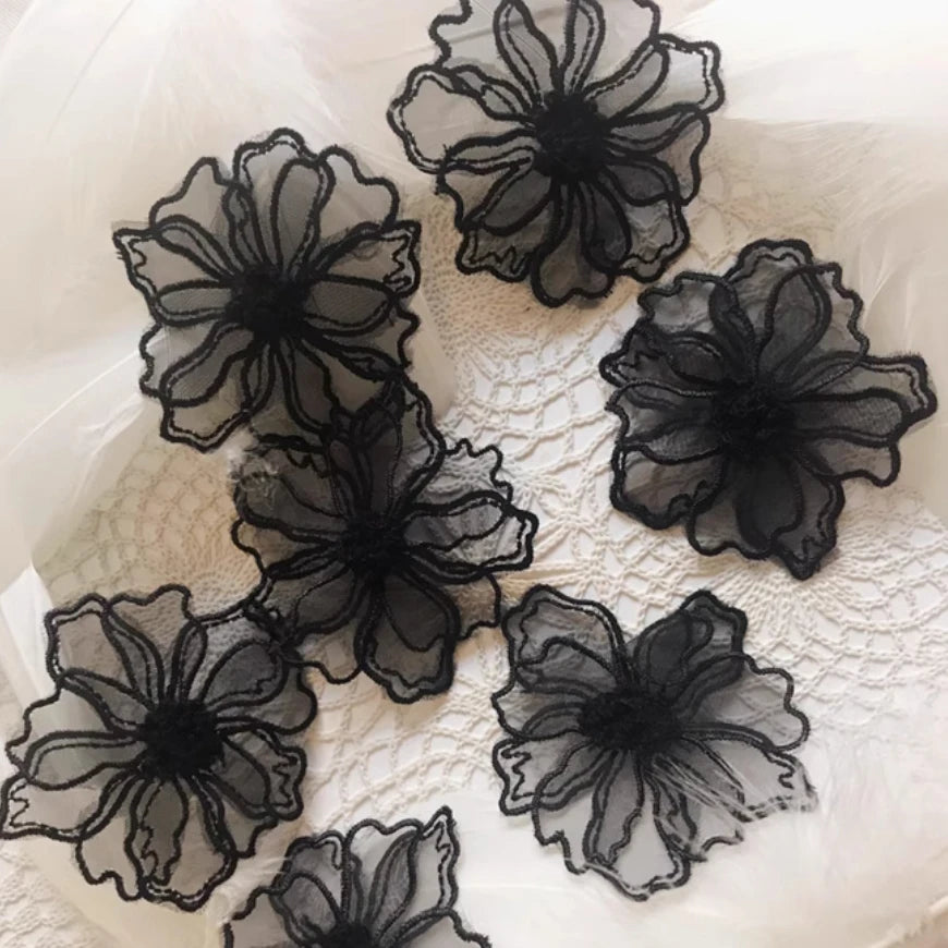 5Pcs Double Layer Lace Flower Applique Embroidered Patches Repair For DIY