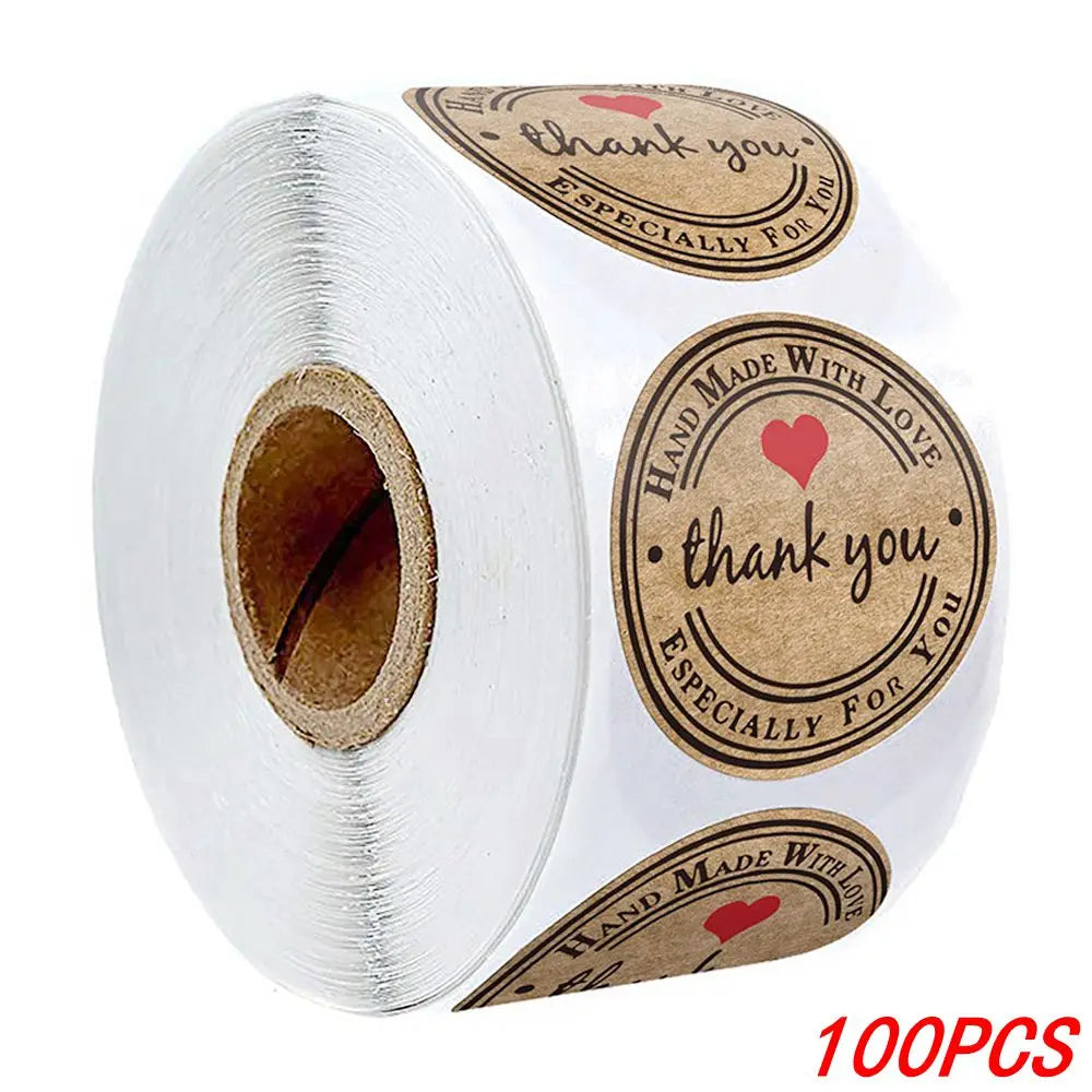 100-500pcs 1inch Vintage Kraft Paper Handmade With Love Stickers for Package Thank You Stationery