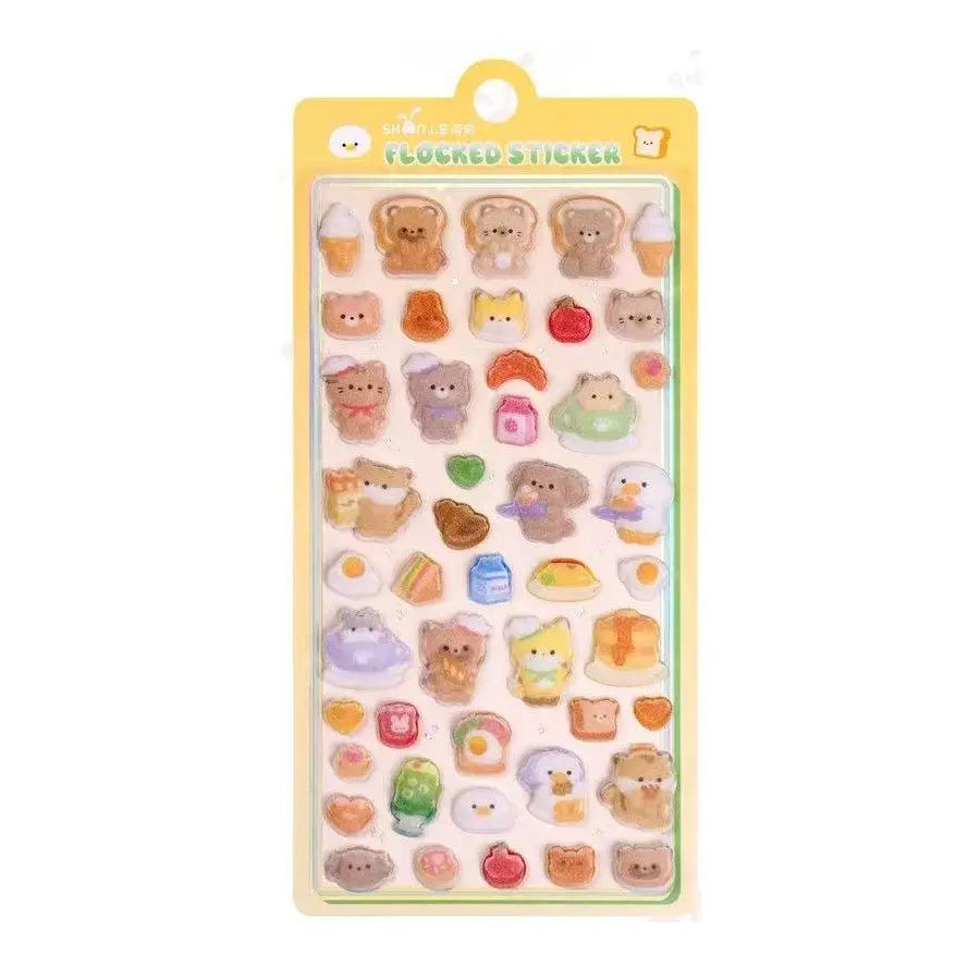 1 pc/6 pcs Cartoon Animals Flocked 3D Relief Stickers Journaling DIY Diary Cute Stationery Sticker