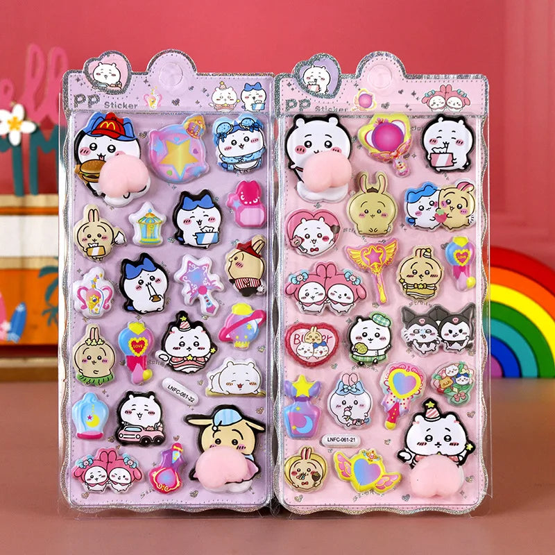 Sanrio & Chiikawa Kids' Cartoon Stickers - Cute Animal 3D Soft & Adorable Butt Squishy Stress-Relief Stickers