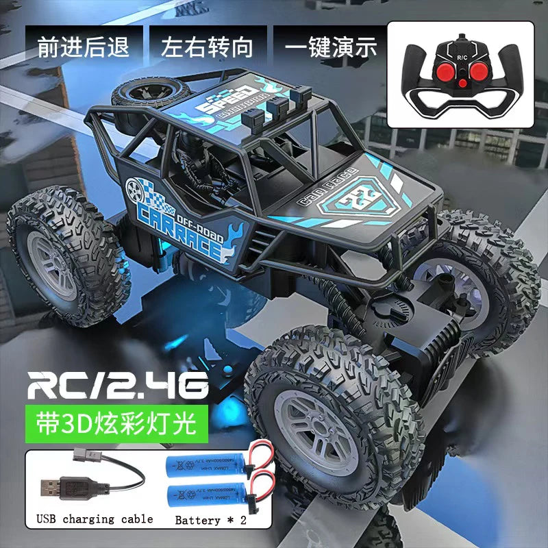 Remote control car with colorful flashing lights, rubber wheels, off-road toy car suitable for Christmas children's gifts