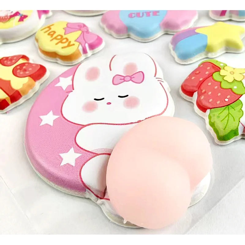 2PCS Cartoon Sticker 3D Puffy Squishy Stress Relief Rabbit Capybara Bear for Phone Case Laptop Decoration