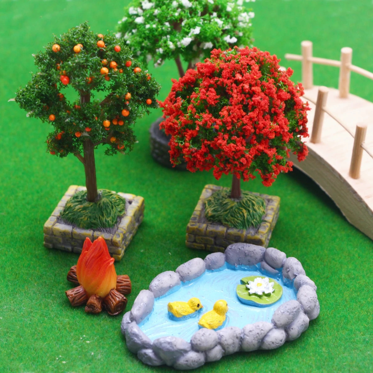 Dollhouse Miniature Flower Tree Fruit Tree With Plastic Base Micro Landscape