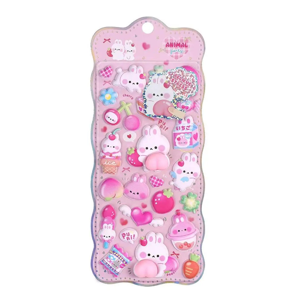 Kawaii Cartoon Soft Cute Little Rabbit 3D Pinching Relaxing Butt Stickers Cute DIY Mobile Book Decoration Stickers