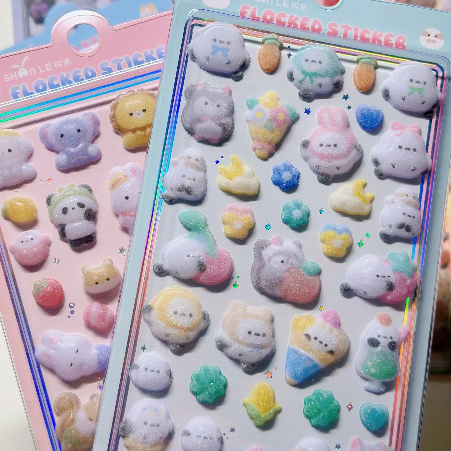 1 pc/6 pcs Cartoon Animals Flocked 3D Relief Stickers Journaling DIY Diary Cute Stationery Sticker