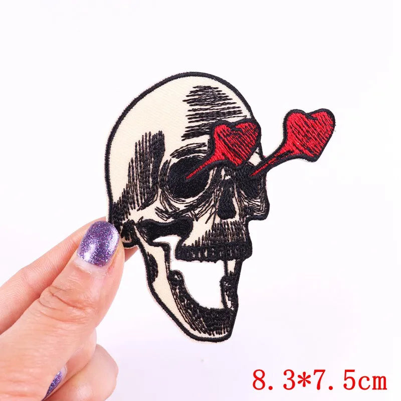Rose Skull Embroidery Patch Punk Skull Patch Jackets Backpack Hats Sew DIY Iron On Patches For Clothing