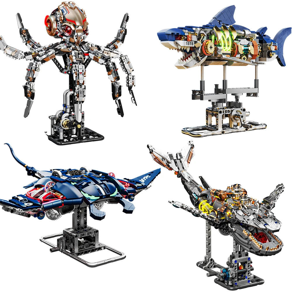 Mechanical Sea Animal Building Blocks Shark Octopus Whale Manta Ray Model