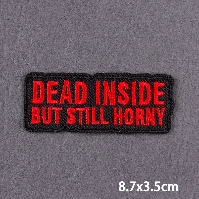 Black Patch With Slogan Iron On Patches For Clothes DIY Embroidery Applique Fusible Patch