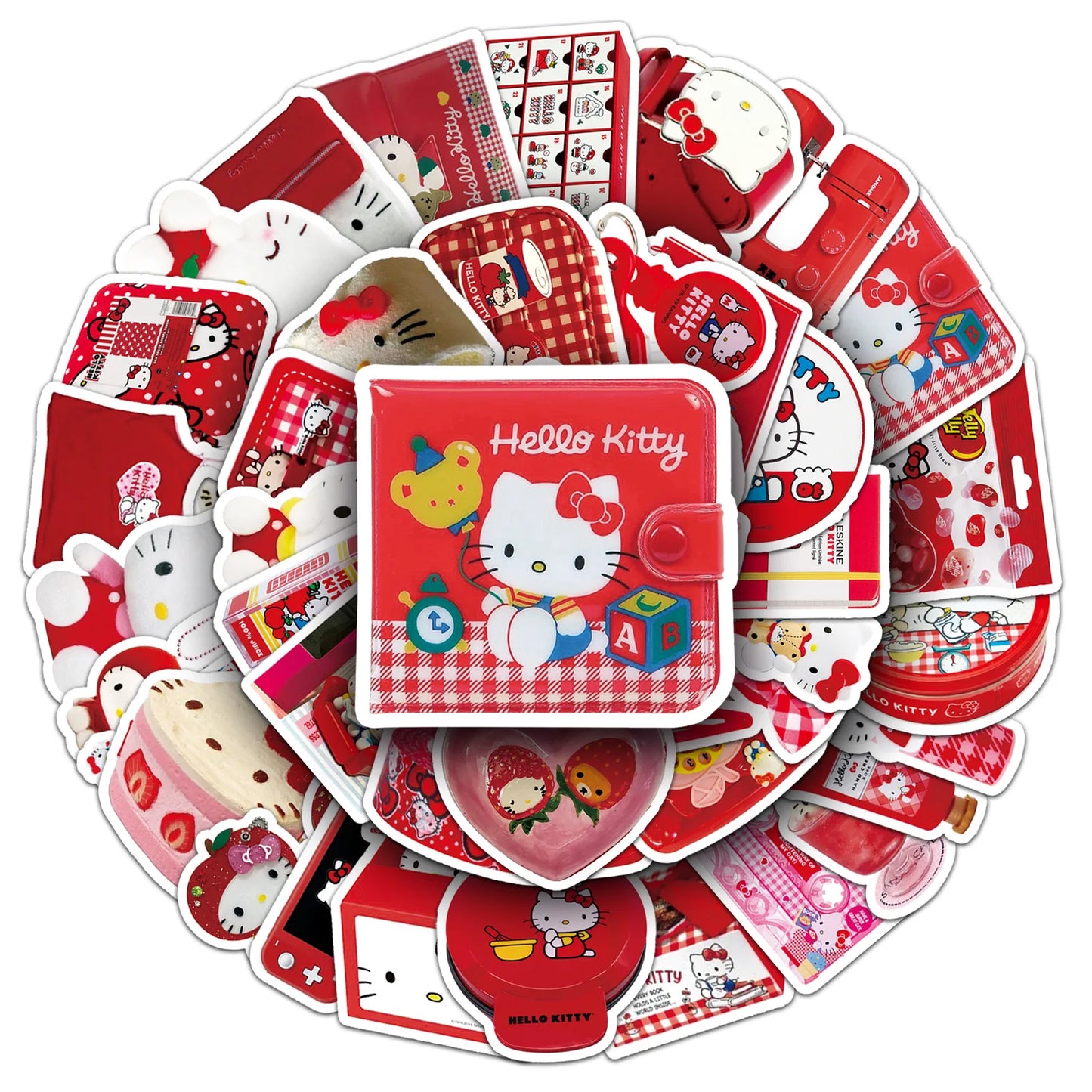 50PCS Red INS Stickers Hello Kitty Graffiti Cartoon DIY Decoration Decals