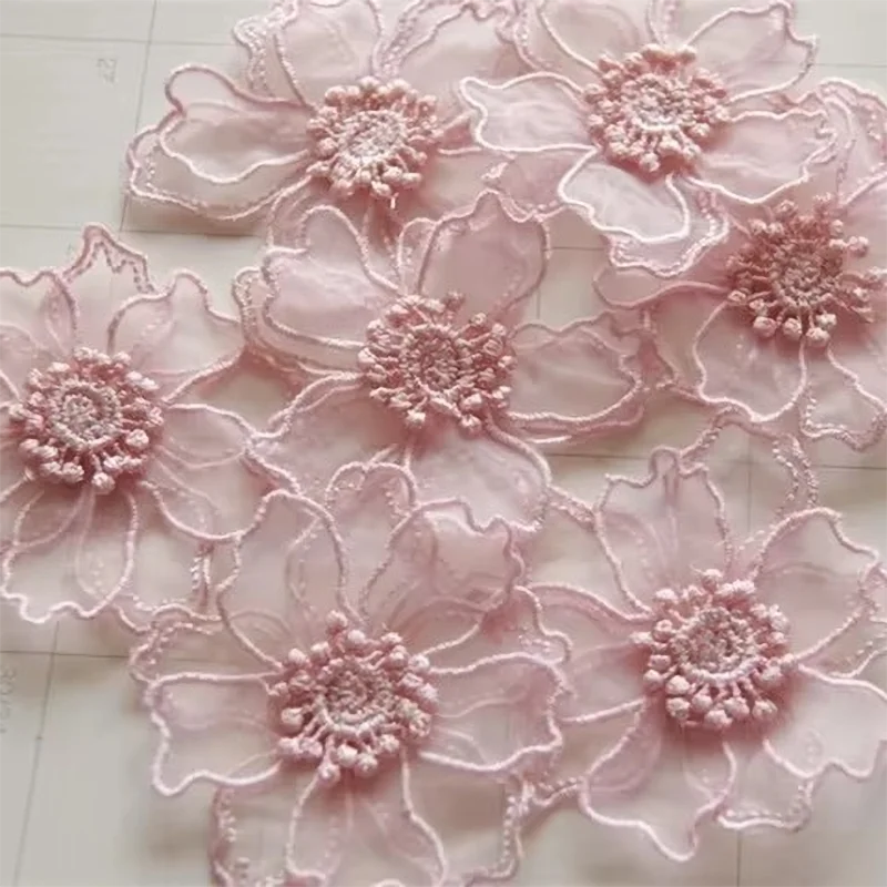 5Pcs Double Layer Lace Flower Applique Embroidered Patches Repair For DIY