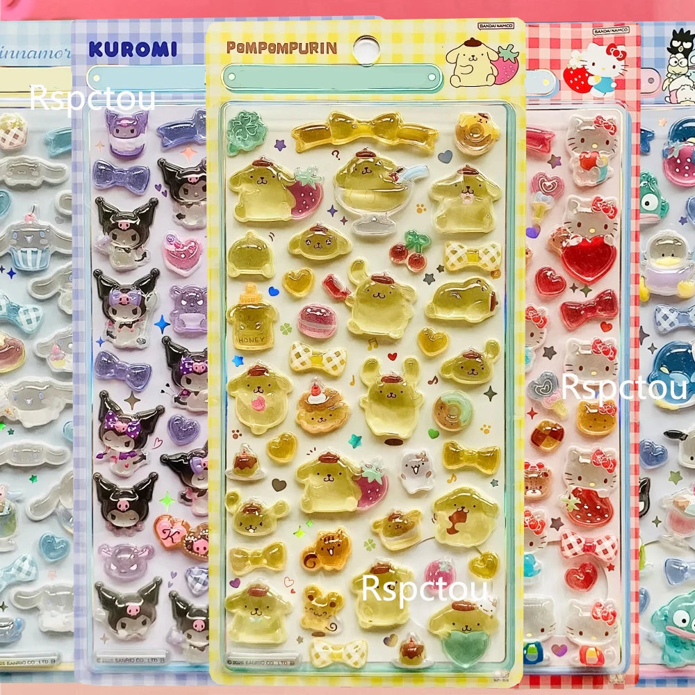Cute Anime 3D Sanrio Stickers Transparent Jelly Crystal Decorative Sticker
