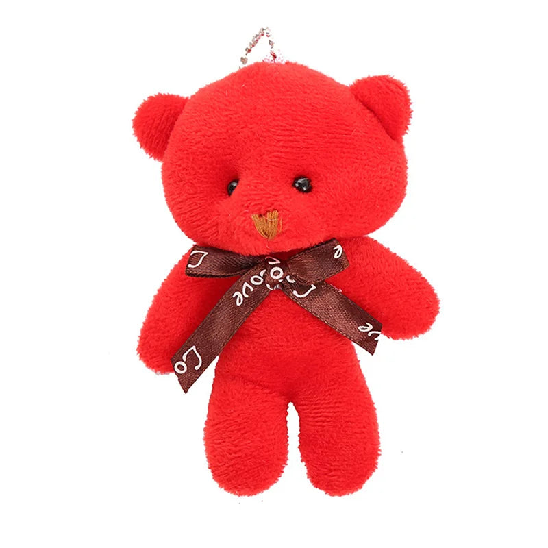 10pcs/pack 12cm Mini Bow Tie Teddy Bear Pendant Plush Toy Colorful Teddy Plush Keychain