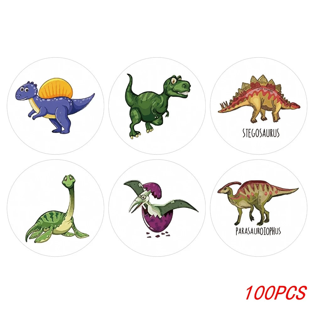 100-500pcs 1'' Round Dinosaur Stickers for Teacher Reward Stickers
