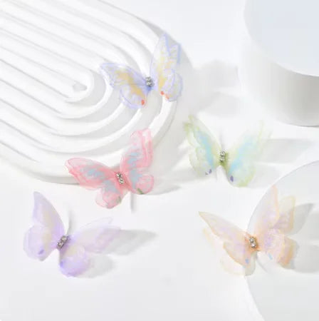 20pcs Double Sweet Butterfly Appliqued 3D Simulation Mesh Dreamy Bouquet Patch