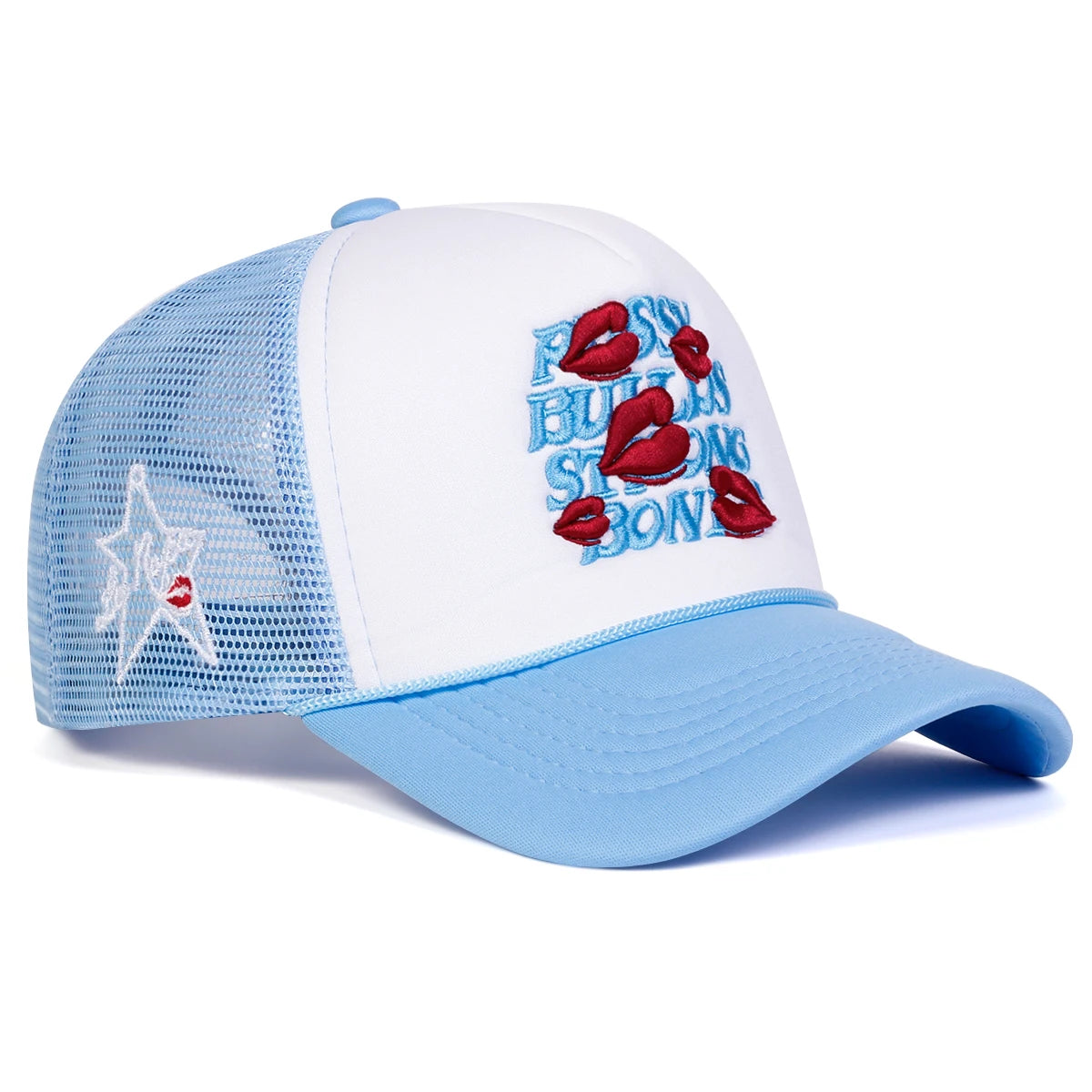 Unisex Lips Embroidered Mesh Baseball Cap – Adjustable Hat