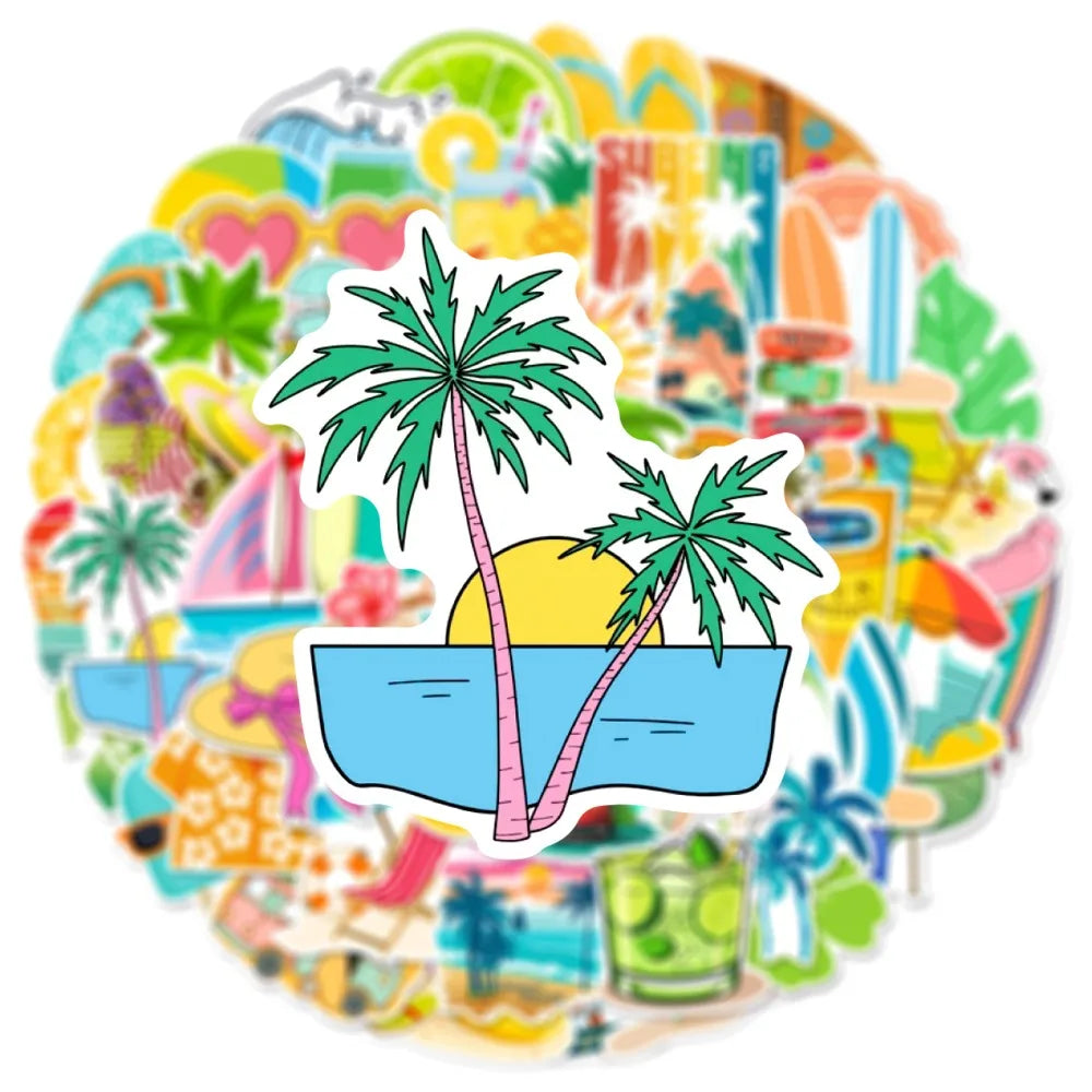 10/25/50pcs Summer Holiday Beach Stickers Graffiti for DIY Decor