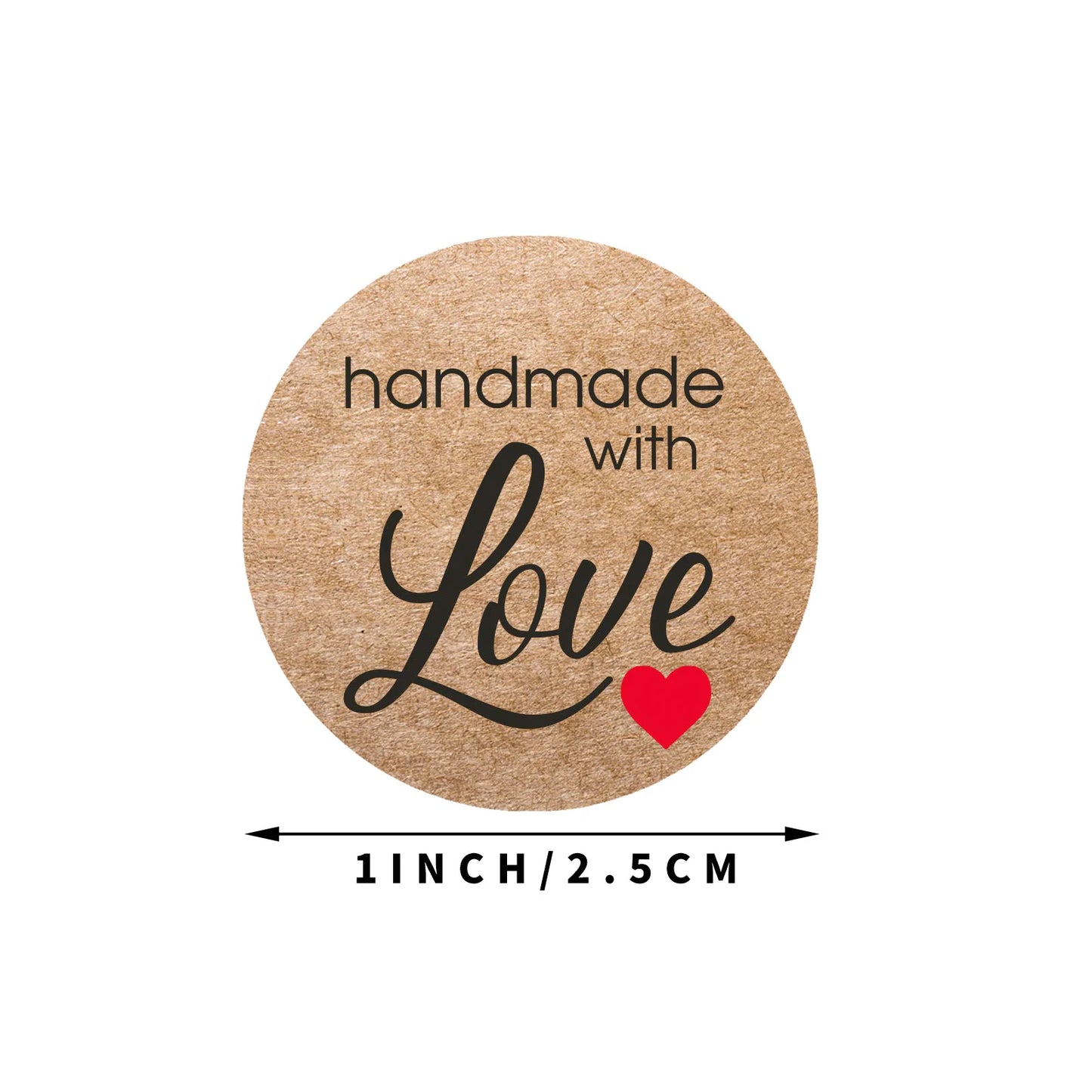 100-500pcs 1inch Vintage Kraft Paper Handmade With Love Stickers for Package Thank You Stationery