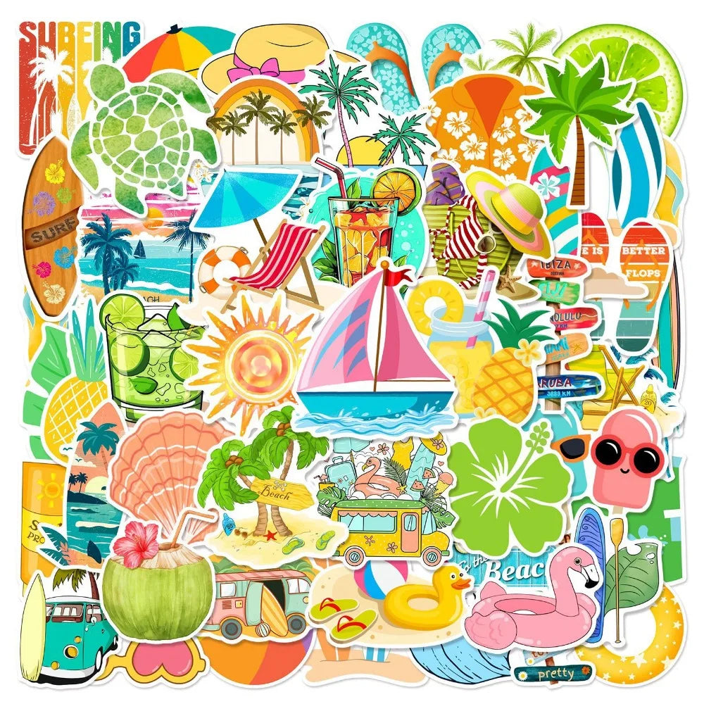 10/25/50pcs Summer Holiday Beach Stickers Graffiti for DIY Decor