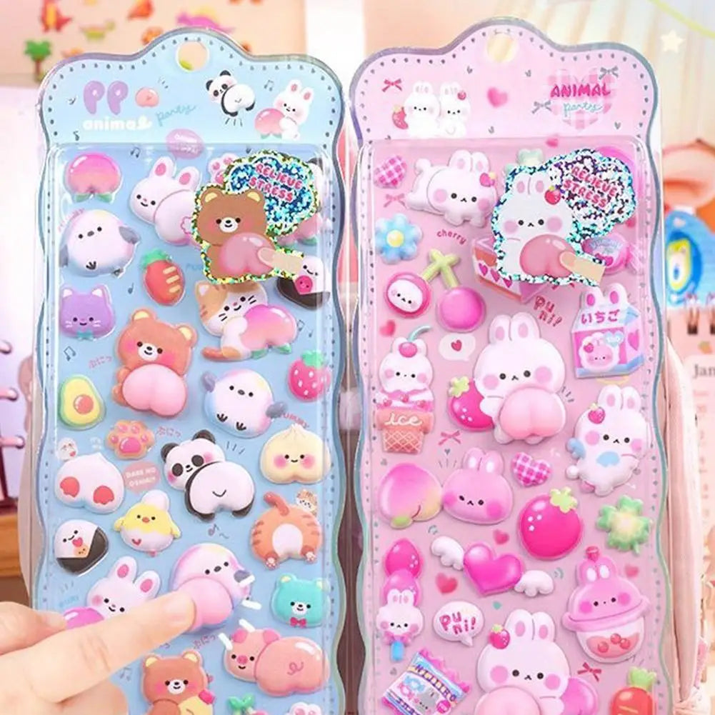 Kawaii Cartoon Soft Cute Little Rabbit 3D Pinching Relaxing Butt Stickers Cute DIY Mobile Book Decoration Stickers