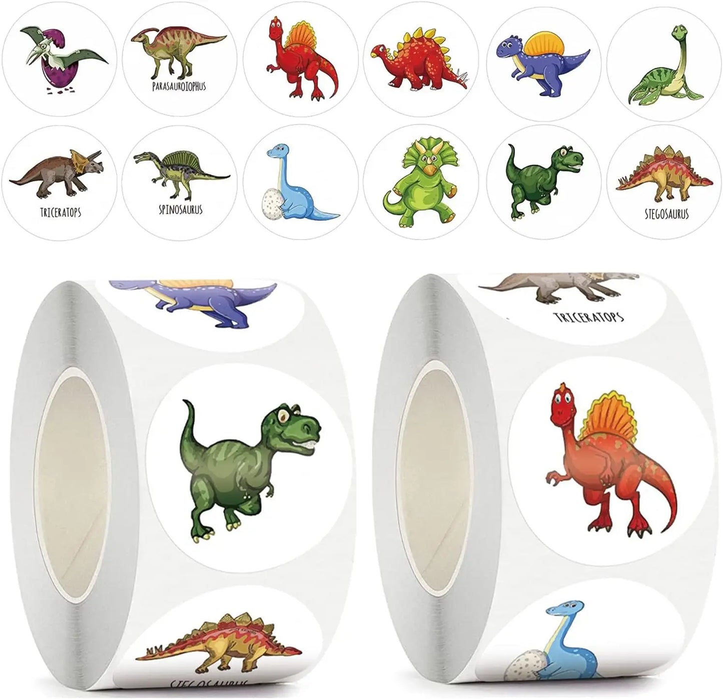 100-500pcs 1'' Round Dinosaur Stickers for Teacher Reward Stickers