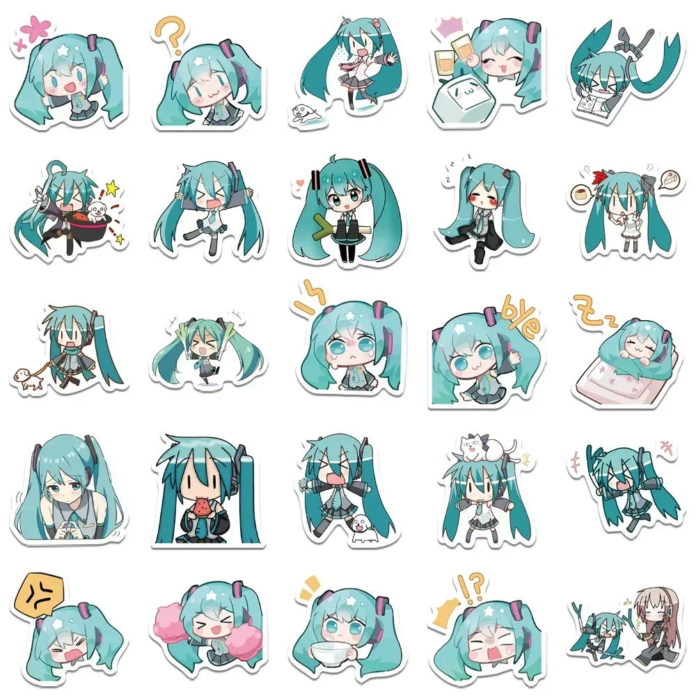 65pcs Hatsune Miku Sticker Pack Waterproof Phone Case Cartoon Journaling Stationery